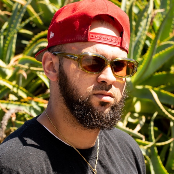 Olive Green Wrap Around Trendy Rectangle Men Women Y2K Cool Fashion Sunglasses - Picture 5 of 5